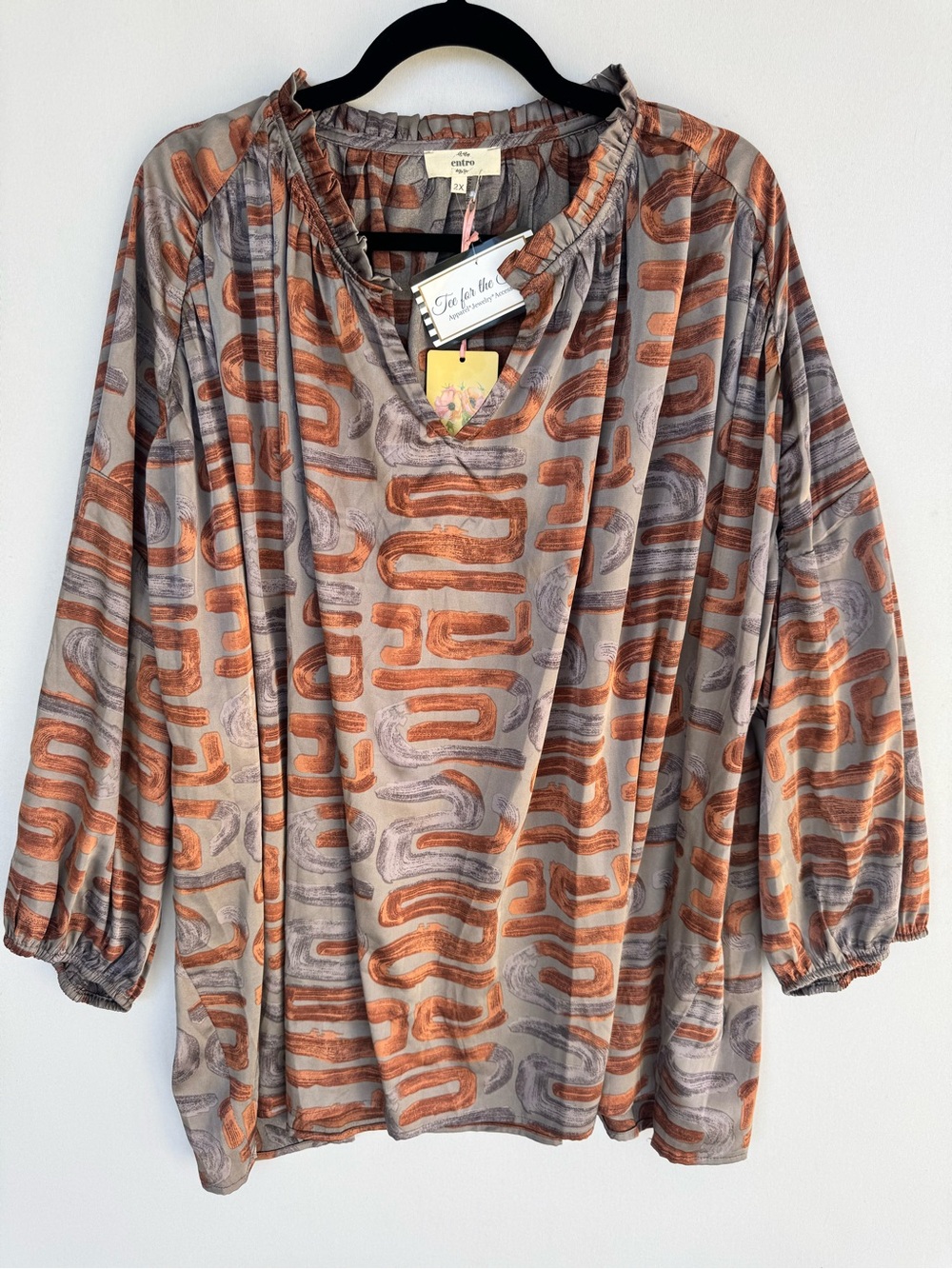 entro Rust & Gray Printed Peasant Tunic
